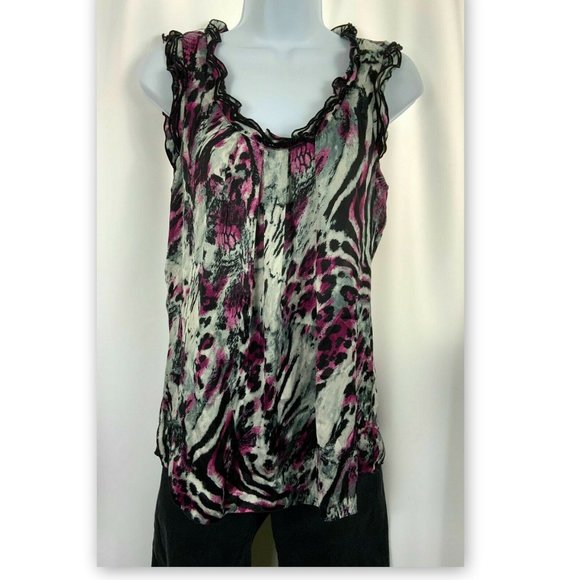 LARRY LEVINE Womens Size Medium Purple Black Zebra Tiger Sleeveless BLOUSE Top - Picture 1 of 6